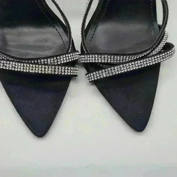 Beautiful Miss Lola Black EMBELLISHED STRAP Clear Heels Open Toe Size 6 - Picture 7 of 11
